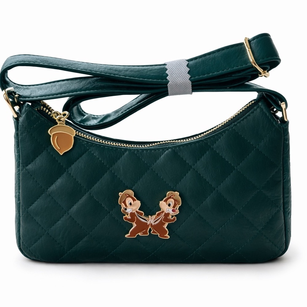 NWT- Disney Loungefly Green Quilted Chip & Dale Crossbody